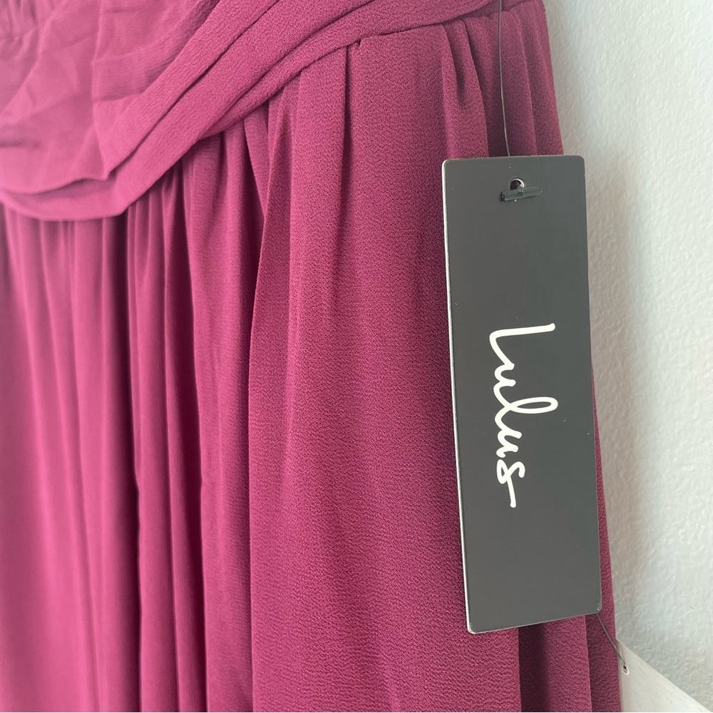 Lulus Burgundy Deep V-Neck Chiffon Maxi Dress NWT Size XL - Picture 4 of 6